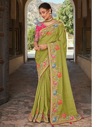 Green Sequins Tissue Contemporary Saree