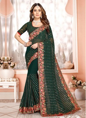 Green Sequins Trendy Saree