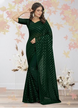 Green Sequins Wedding Contemporary Saree