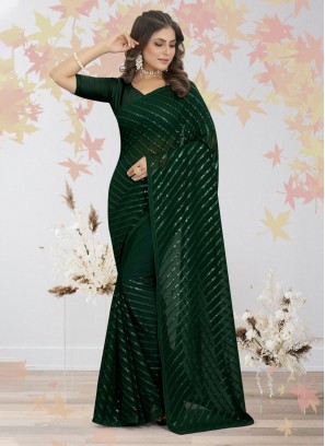 Green Sequins Wedding Contemporary Saree