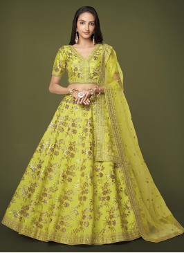 Green Silk Embroidered Lehenga Choli