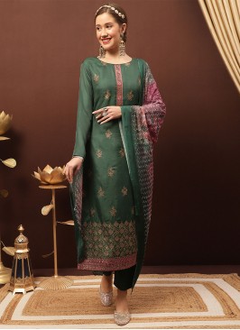 Green Silk Embroidered Trendy Salwar Kameez