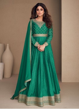Green Silk Lace Designer Gown