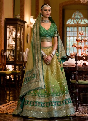 Green Silk Mirror Readymade Lehenga Choli