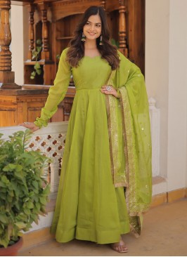 Green Silk Party Gown 