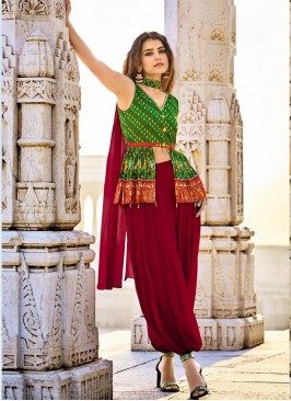 Green Silk Patola Top With Harem Pants