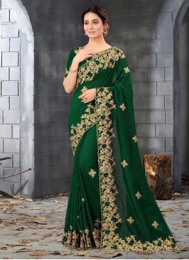 Green Silk Resham Designer Saree