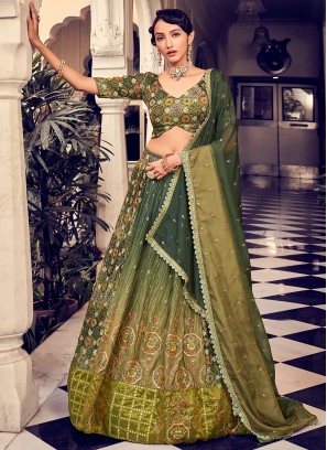 Green Silk Sequins Designer Lehenga Choli