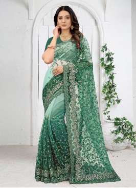 Green Silk Sequins Traditional Designer Saree