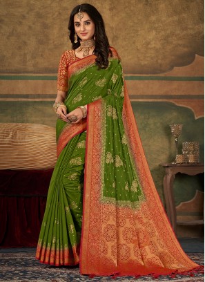 Green Swarovski Ceremonial Trendy Saree