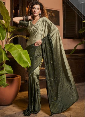 Green Swarovski Party Saree