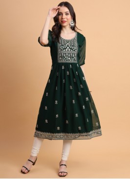 Green Thread Work Casual Kurti