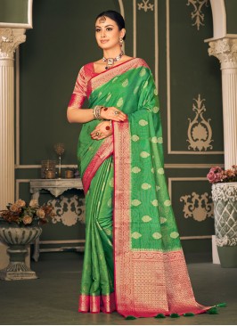 Green Tissue Weaving Contemporary Saree