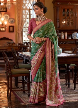 Green Tussar Silk Mehndi Classic Saree