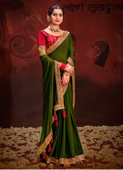 Green Vichitra Silk Party Saree