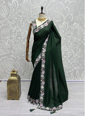 Green Vichitra Silk Trendy Saree