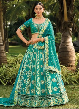 Green Weaving Banarasi Silk Lehenga Choli