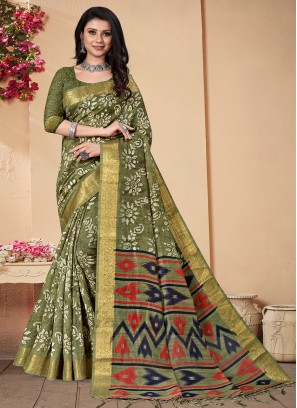 Green Weaving Banarasi Silk Trendy Saree