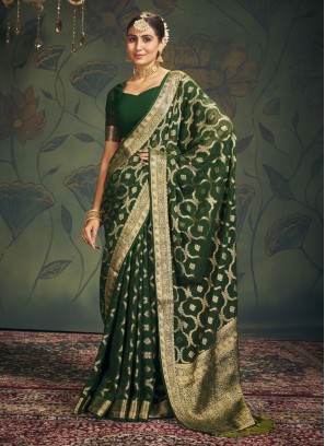 Green Weaving Ceremonial Contemporary Saree