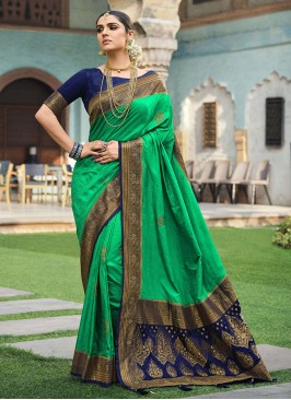 Green Weaving Engagement Classic Saree