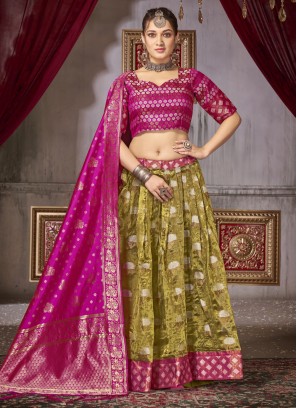 Green Weaving Jacquard Silk Trendy Lehenga Choli