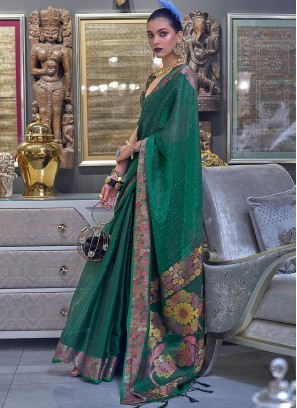 Green Weaving Organza Contemporary Style Saree