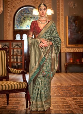 Green Weaving Party Trendy Saree