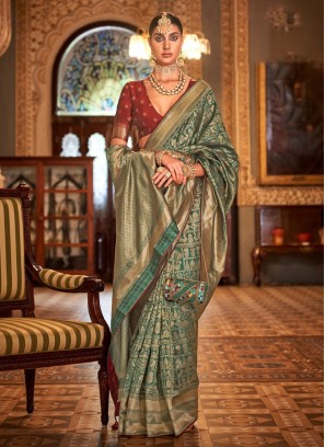 Green Weaving Party Trendy Saree