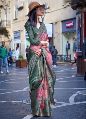 Green Weaving Viscose Contemporary Saree