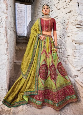 Green Wedding Banarasi Silk Trendy Lehenga Choli