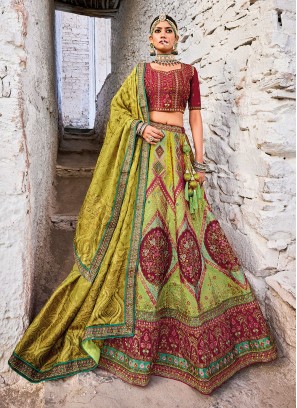 Green Wedding Banarasi Silk Trendy Lehenga Choli