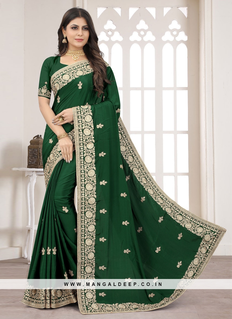 Green Wedding Crepe Silk Contemporary Saree