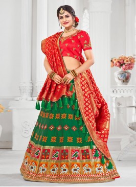 Green Wedding Jacquard Silk A Line Lehenga Choli