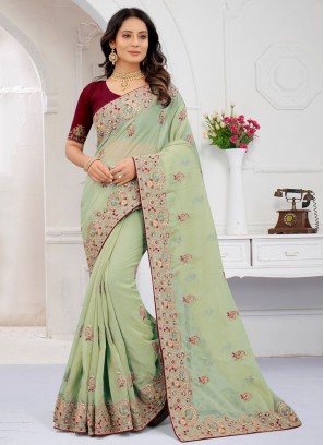Green Wedding Net Designer Saree