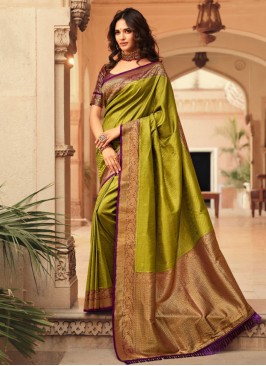 Green Woven Festival Trendy Saree