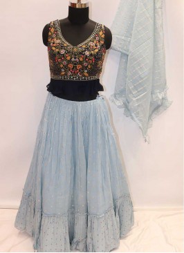 Grey And Blue Color Georgette Lehenga