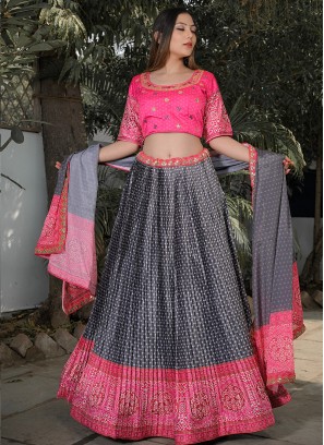 Grey And Pink Color Silk Fancy Lehenga