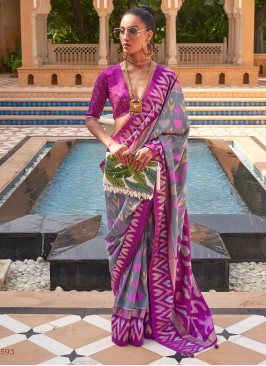 Grey and Purple Color Trendy Saree