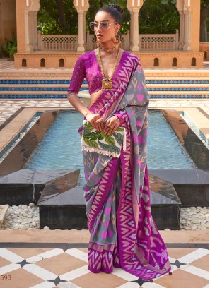 Grey and Purple Color Trendy Saree