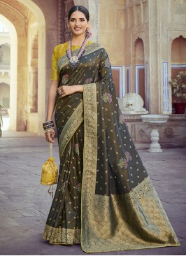 Grey Art Silk Trendy Saree