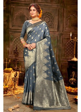 Grey Banarasi Silk New Saree