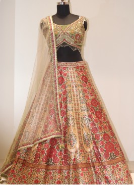 Gold & Mehandi Bliss: Georgette Lehenga Choli with Handwork Embellishments