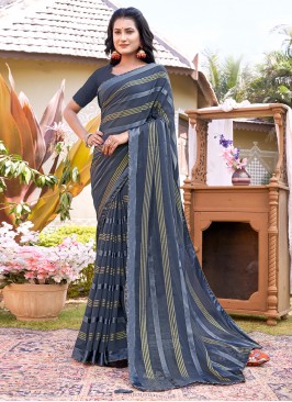 Grey Ceremonial Fancy Fabric Trendy Saree