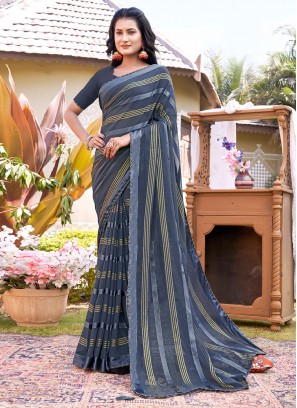 Grey Ceremonial Fancy Fabric Trendy Saree