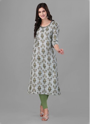 Grey Ceremonial Rayon Designer Kurti