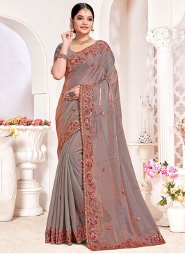 Grey Ceremonial Silk Designer Traditional Saree