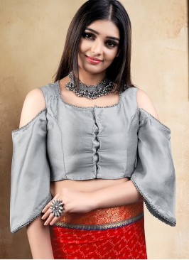 Grey Color Banglori Silk Readymade Blouse