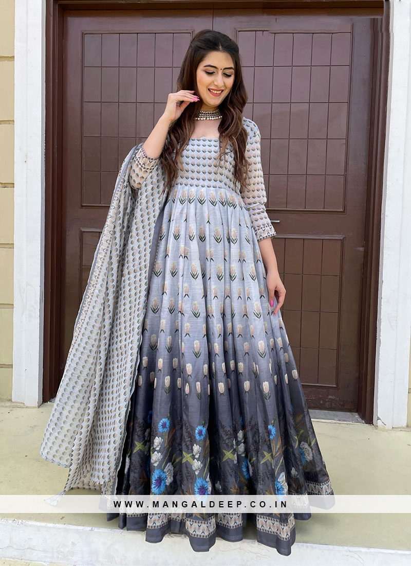 New Bronze Gold Lama Anarkali Gown With Duppta – subhvastra