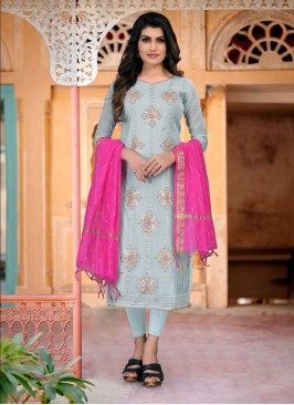 Grey Color Chanderi Unstitched Dress