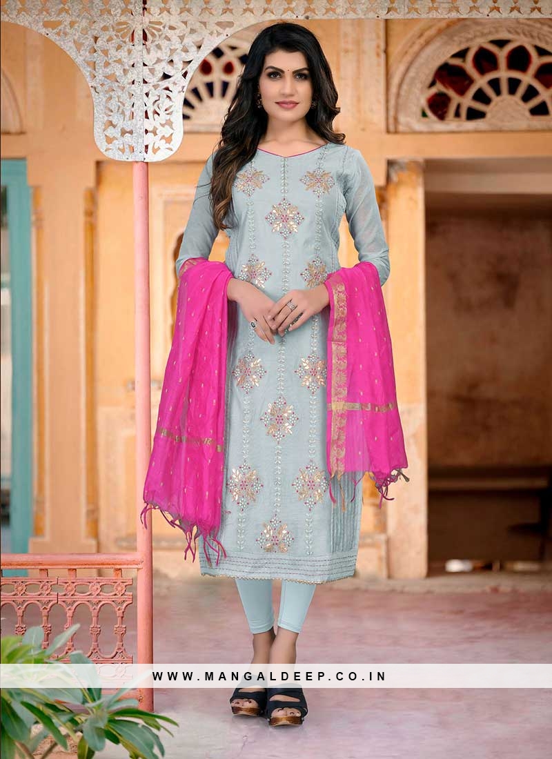 Shop the Elegant Blue Chanderi Handloom Silk Cotton Suit Set – Luxurion  World